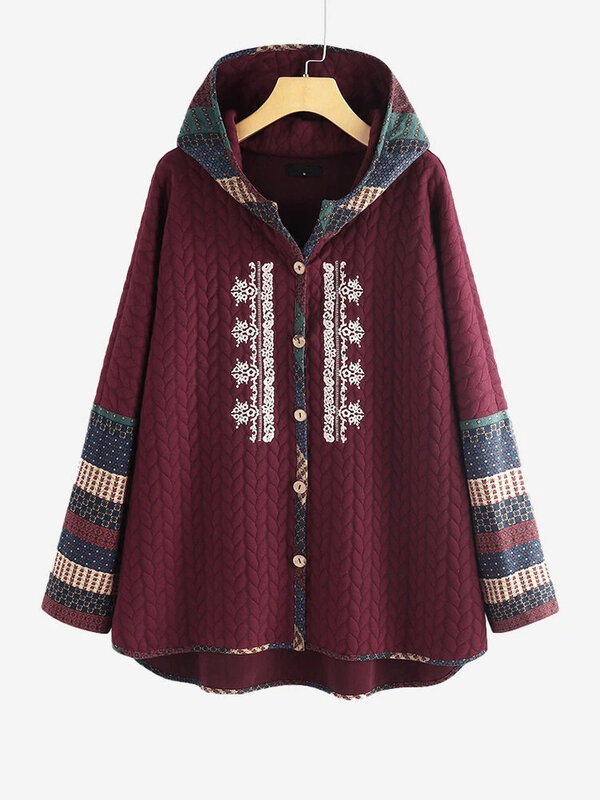 Chaqueta Indie Folk para mujer, prendas de vestir exteriores de un solo pecho, abrigos de felpa de punto, chaquetas con capucha de gran tamaño, 2022