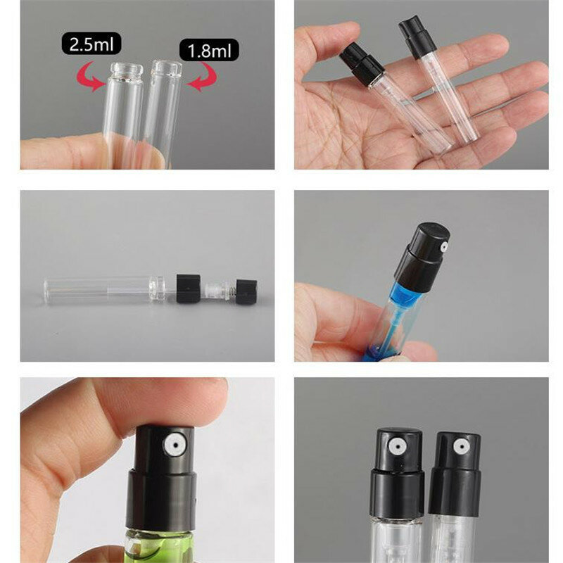 100/200/300PCS 1.8ml 2.5ml Clear Bottle Perfume Glass Bottle Empty Cosmetics Spray Bottle Sample Test Tube Thin Glass Vials 4#
