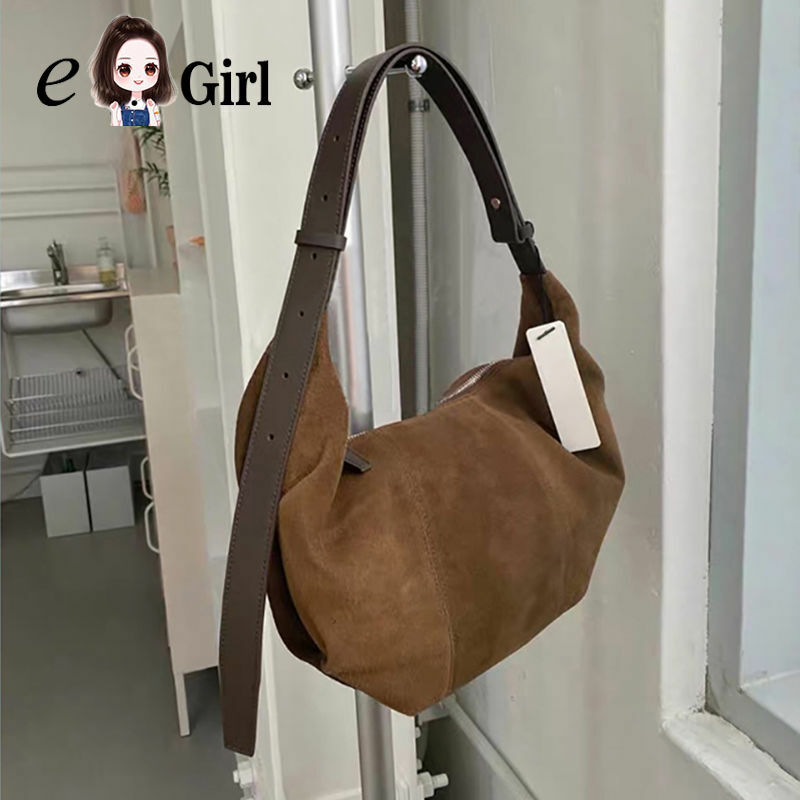 Women Dumpling Bag Handbag Suede Large Capacity Women Bags Design One Shoulder Bag Female Leather Bag Brown Black Moon Bag