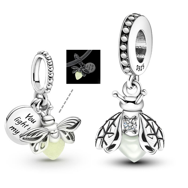 Scintillante lucciola luminosa 925 Sterling Silver Charm Fit originale Pandora 3mm bracciale fai da te ciondolo e collana Set di perline regalo
