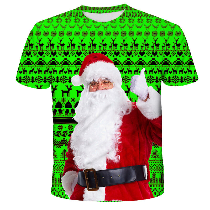 Camiseta con estampado de Papá Noel y ciervo para niños de 3 a 14 años, camisetas para niños y niñas