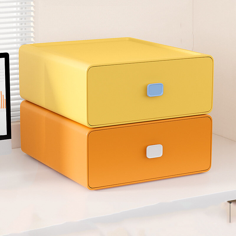 Colorido desktop empilhável organizador gaveta acessórios de escritório caixa de armazenamento de maquiagem recipiente de armazenamento de plástico armazenamento do banheiro