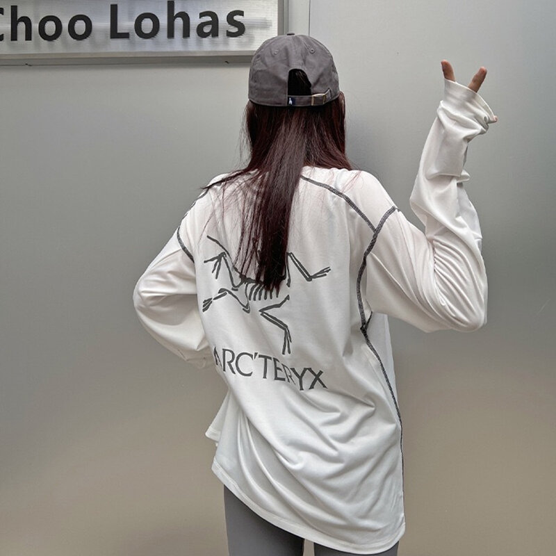 Hohe Qualität Langarm Tops Harajuku T-shirts Frauen Street Hip-hop Crew neck T-shirts Drucken Tasche Tees Koreanische Y2k kleidung