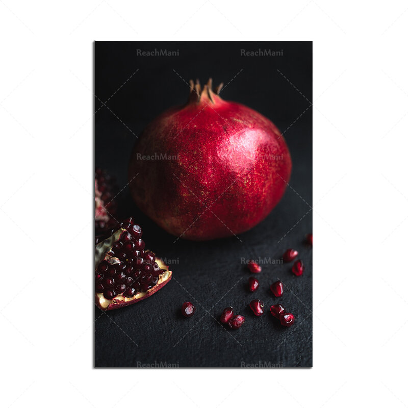 Granada roja madura. Fotografía de comida vida tranquila, arte minimalista, decoración de pared de cocina, póster impreso en lienzo