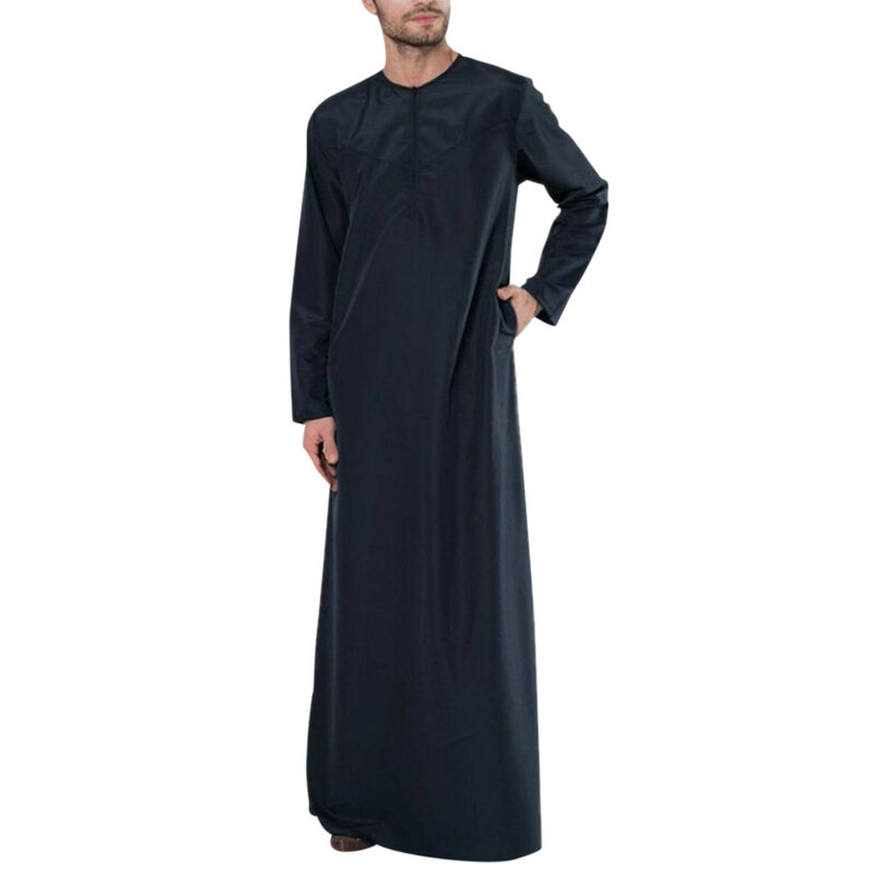 メンズ長袖ドレス,ルーズフィット,ドバイドレス,ジッパー,ボタン付き,イスラム教徒スタイル