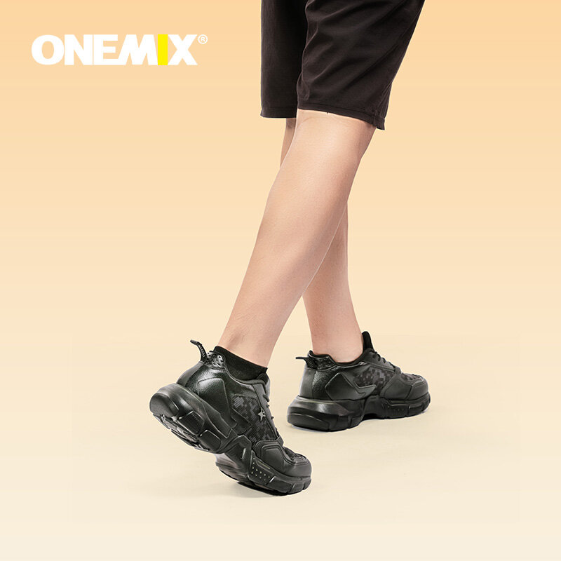 ONEMIX Sepatu Lari Pria Gaya Baru Sneakers Trekking Jogging Luar Ruangan Sepatu Atletik Kulit Tebal Sepatu Bot Militer Pria Sepatu Kerja