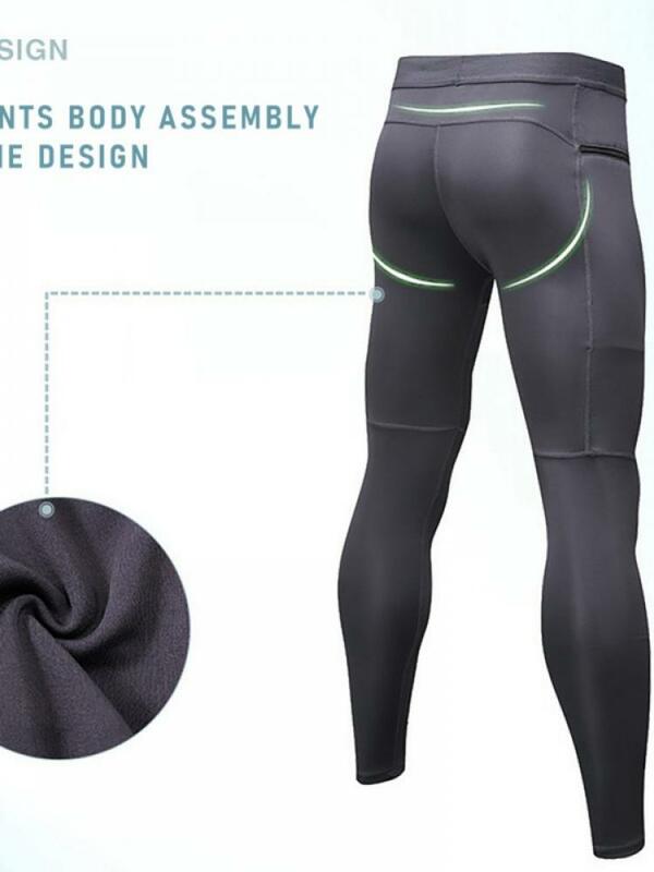 2022 nowa męska kieszeń na suwak spodnie Fitness pochłaniające pot szybkoschnące wysokie elastyczne rajstopy