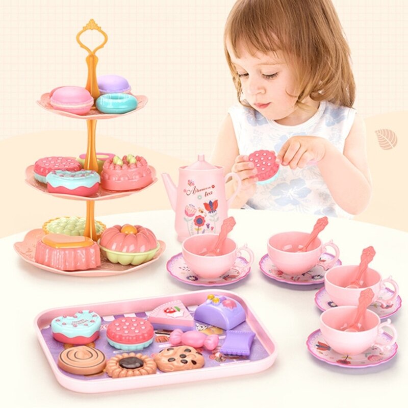 36Pcs Teas Party Set for Little Girls Pretend for Play Teapot Set with Carrying for Case Kitchen Toy Gift for Kids Age 3-8