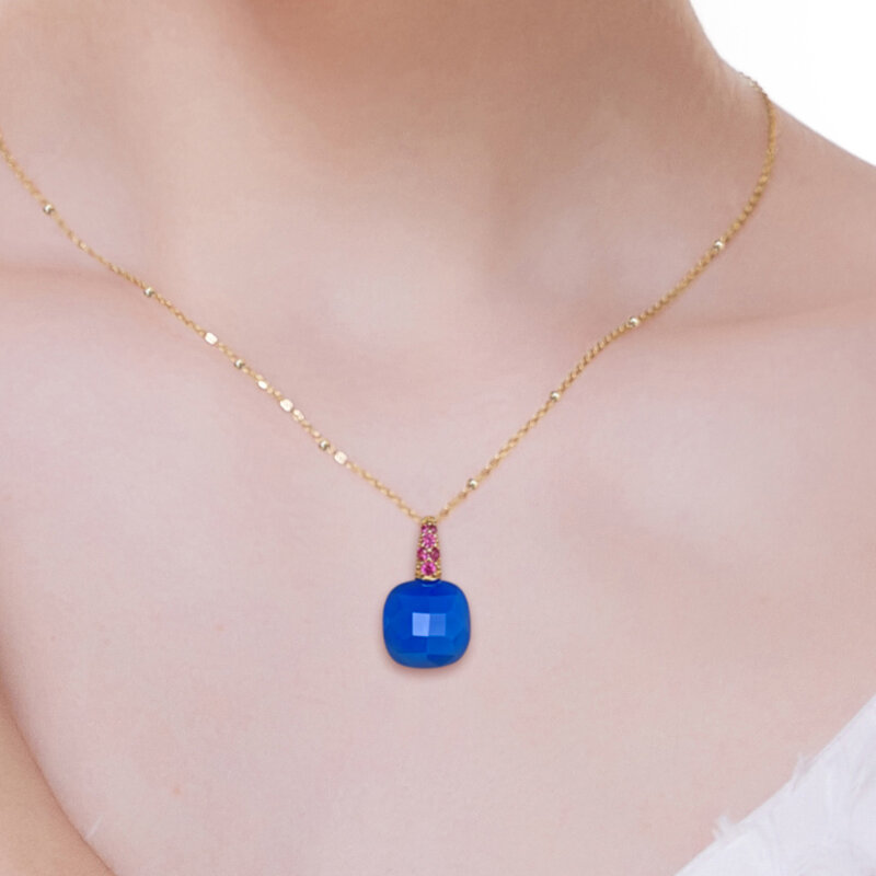 ALLNOEL 925 Kalung Perak Murni untuk Wanita Batu Akik Biru Korundum Kalung Liontin Pernikahan Perhiasan Bagus 2022 Hadiah Tren Baru