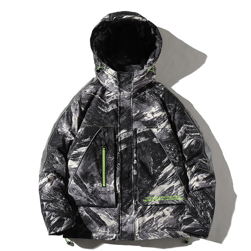 Мужская Камуфляжная парка, новая зимняя утепленная теплая ветрозащитная куртка с капюшоном, Мужская модная повседневная свободная пуховая куртка с несколькими карманами