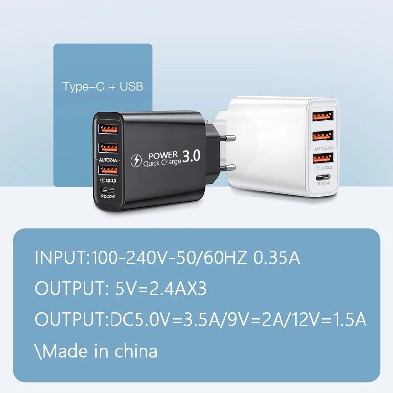 Olaf USB C зарядное устройство с 4 портами адаптер для быстрой зарядки Тип C Быстрая зарядка QC 3,0 Сетевое зарядное устройство для iPhone Huawei Samsung Xiaomi