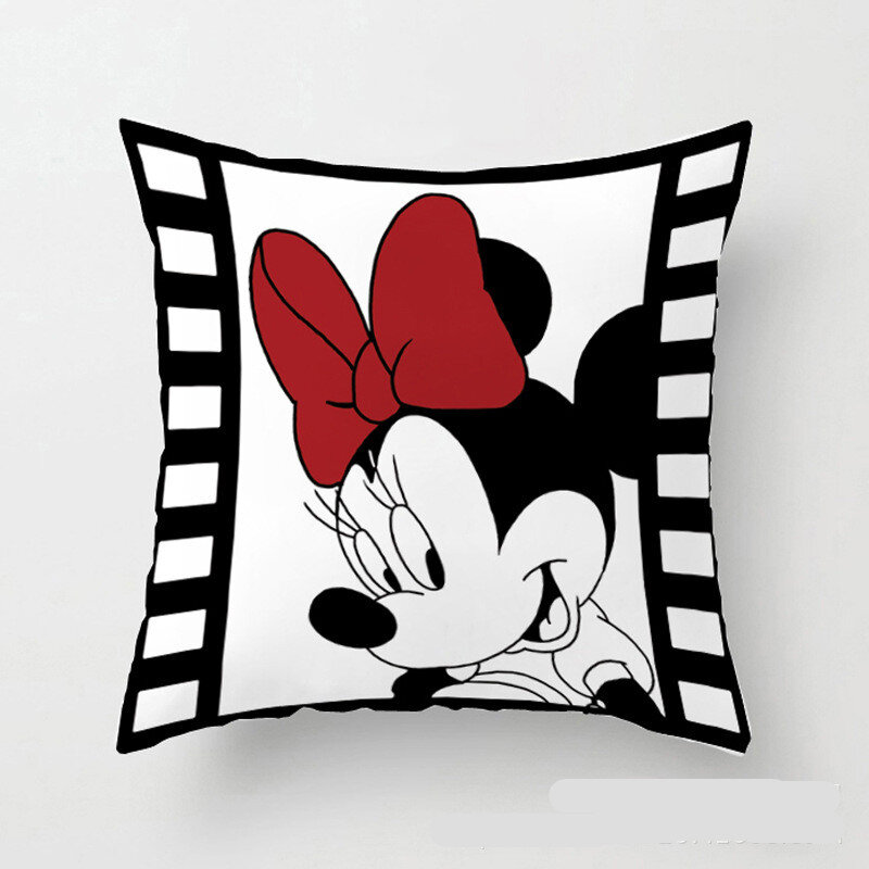 Disney Mickey Minnie เมาส์ Minnie นุ่มปลอกหมอนสีขาวคู่หมอนตกแต่งหมอนกรณีห้องนั่งเล่นของขวัญ45x45cm