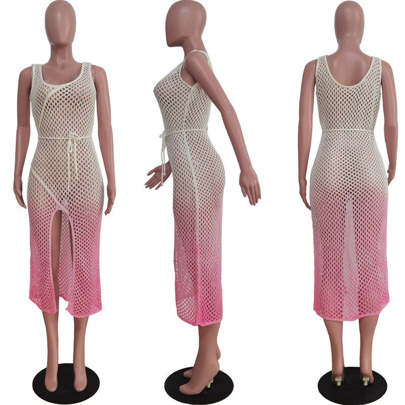 Sem mangas Knit Ribbed Bodycon Slim Split Out Vestidos Para As Mulheres Vestidos 2023 Summer Beach Dress vestidos de tricô feminino