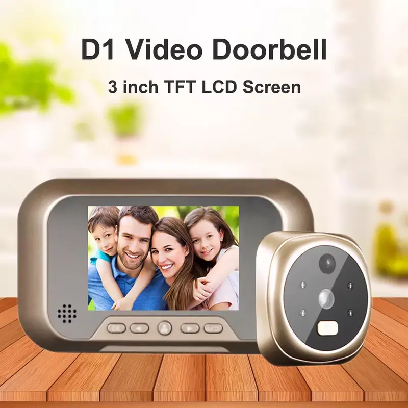 Smart Doorbell Camera LCD Screen Electronic Night Vision Motion Detection Peephole Video Home Security Digital Viewer Door Bell