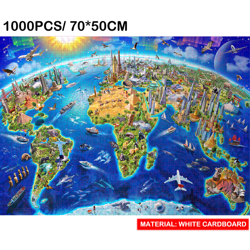 Rompecabezas de cartón blanco para adultos, rompecabezas con mapa del mundo, juegos de mesa familiares, regalos para niños, 1000 piezas
