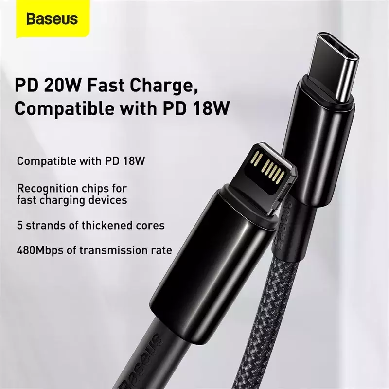 Baseus 20W PD USB Cable For iPhone 13 12 Pro XS Max XR X USB Type C Fast Charging Data Cable For Macbook iPad Mini Air Wire Cord