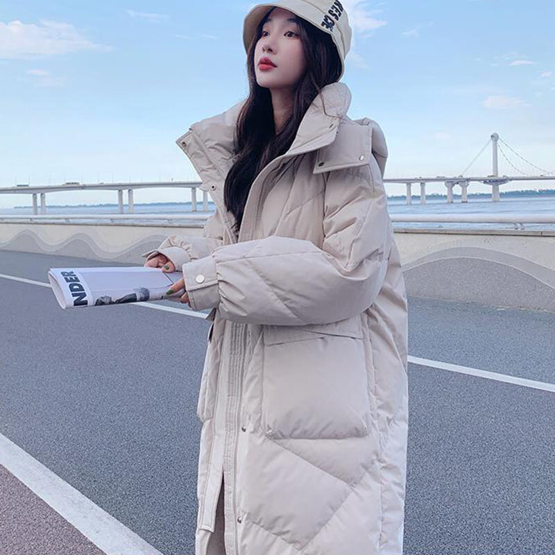 Long Sleeve Female Overcoat 2023 New Fashion Women's Down Cotton Coat Winter Warm Hooded Solid Color Women's Padded Coat T214