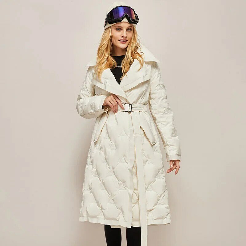 Piumino d'anatra bianco invernale donna parka lungo vita giacche moda Slim sciolto calore spesso resistenza al freddo cappotti durevoli cappotto