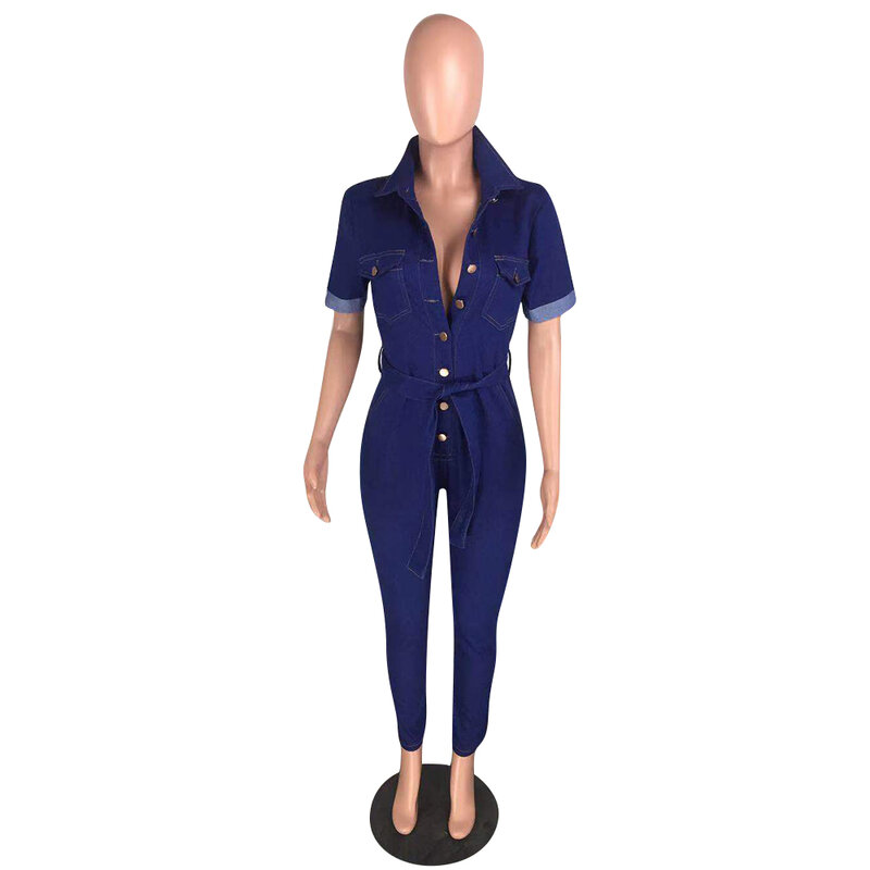 2022 new Autumn  Women Denim Jeans Jumpsuit Full Sleeve Sashes Bodycon Rompers Sexy Club Night One Pice Playsuit Overall Outfits