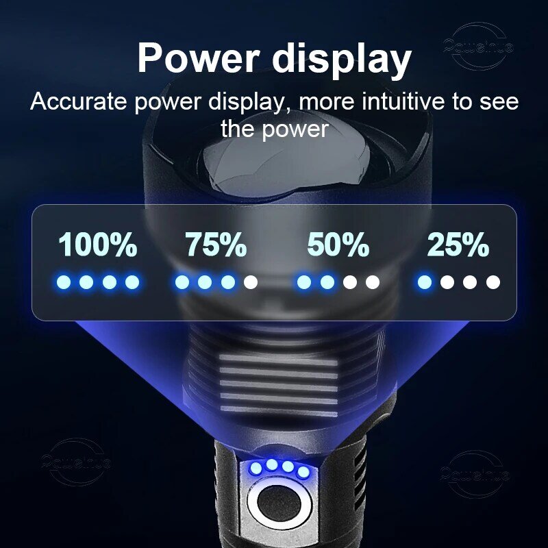 Mais Poderoso USB recarregável lanterna LED, alta potência tocha luz, lanterna tática, 50W, 1500m, XHP360