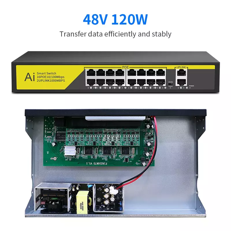 Hiseeu 48V 8/16 Ports POE Switch Ethernet 10/100Mbps IEEE 802.3 af/at for IP Camera/CCTV Security Camera System/Wireless AP ft