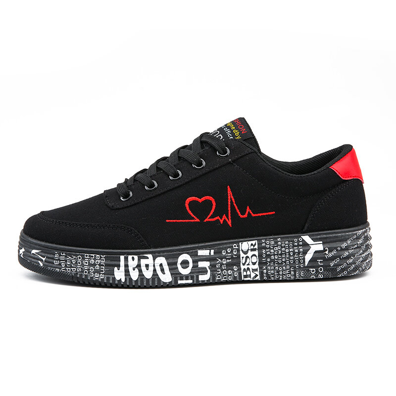 Couple Shoes 2022 New Fashion Women Vulcanized Shoes Ladies Lace-up Casual Sneakers Breathable Canvas Graffiti Flat Plus Siz 44