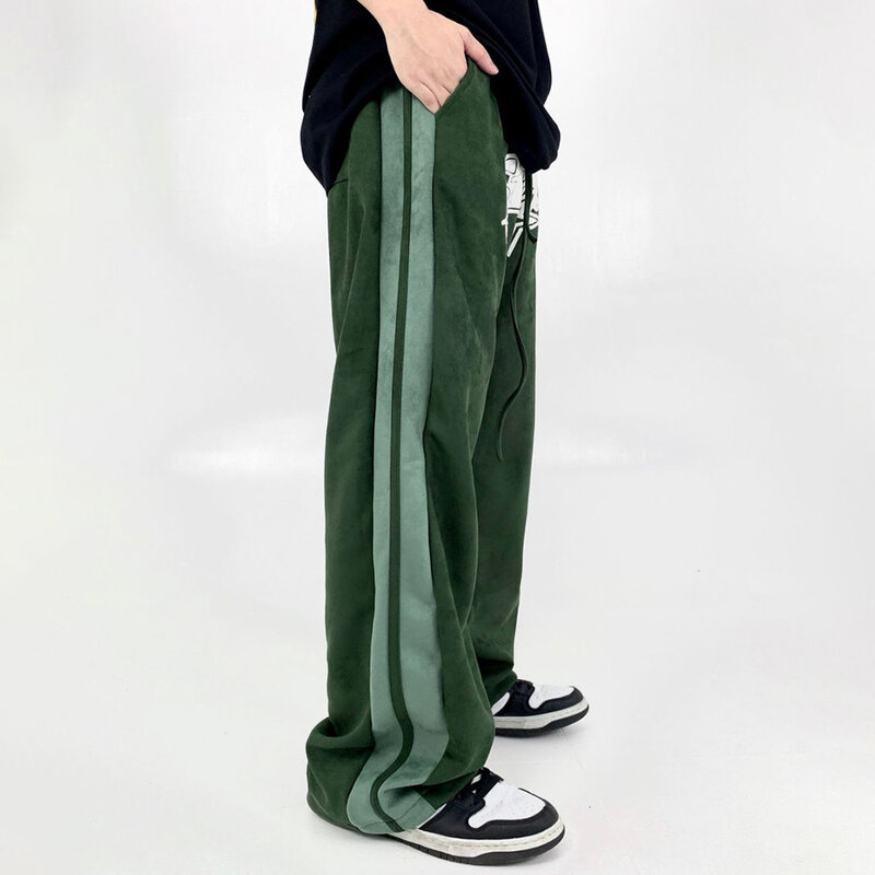 Amerykański Retro kolor kontrastujące scięgi proste spodnie męskie serwet Casual spodnie główna ulica Trendy marki luźne spodnie sportowe