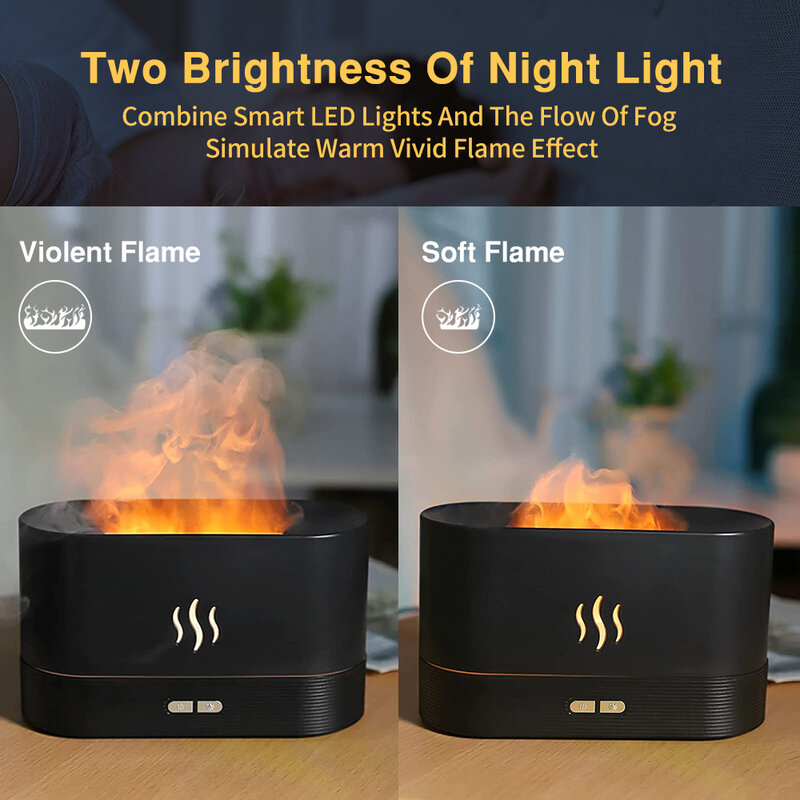 Rodanny Simulation Flame Night Light With 250ML Water Tank  Air Humidifier Essential Oil Diffuser For Home Office Desk Lamp