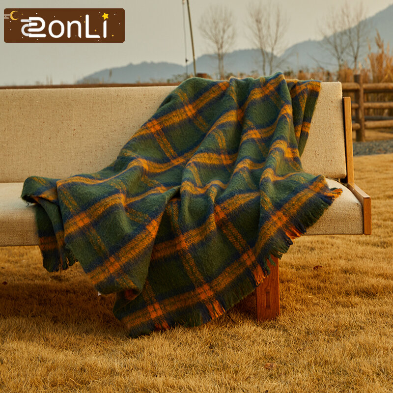 ZonLi Retro Throw Blanket with Tassels Bohemian Warm Plaid Soft blanket Scarf Outdoor Picnic Travel Nap Blankets for Bed Sofa