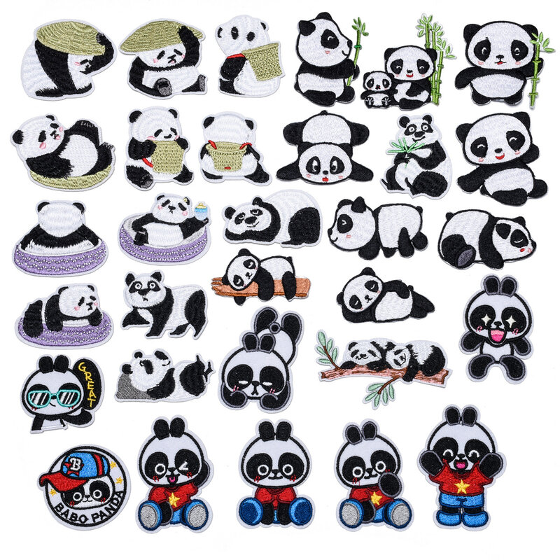 Serie de dibujos animados de Panda para ropa de niño, parches bordados para planchar, pegatina para sombreros, Jeans, DIY, apliques, insignia
