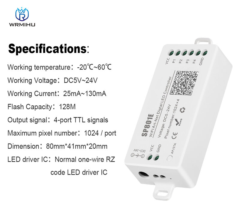 DC5-24V sp801e ios android aplicativo programável arte-net magia wi-fi controle ws2812b led matriz painel módulo luz tira controlador