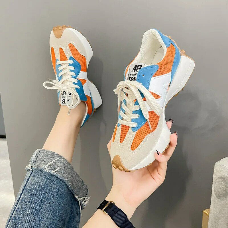 Spring New Women Vulcanize Shoes 2022 Fashion Brand PU Shoes Casual Platform Sneakers Female Tennis Shoes Old Dad Shoes 35~40