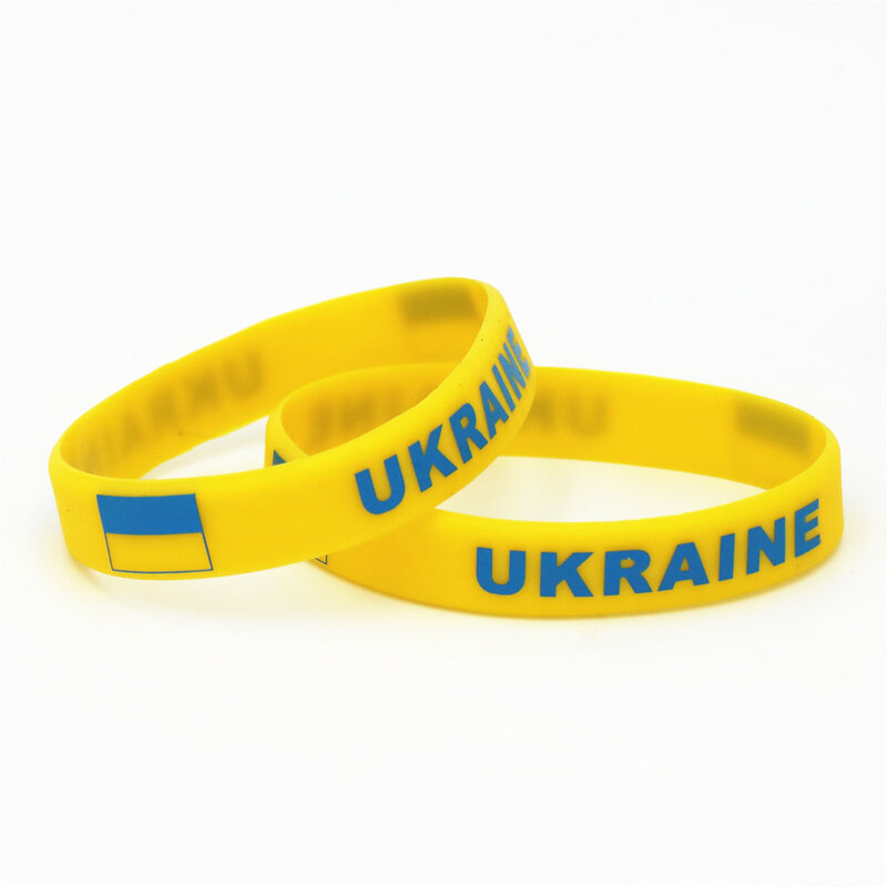 1PC piłka nożna ukraina flaga kraju silikonowa opaska na rękę żółty piłka nożna Sport elastyczny silikon bransoletki i Bangles prezenty SH227