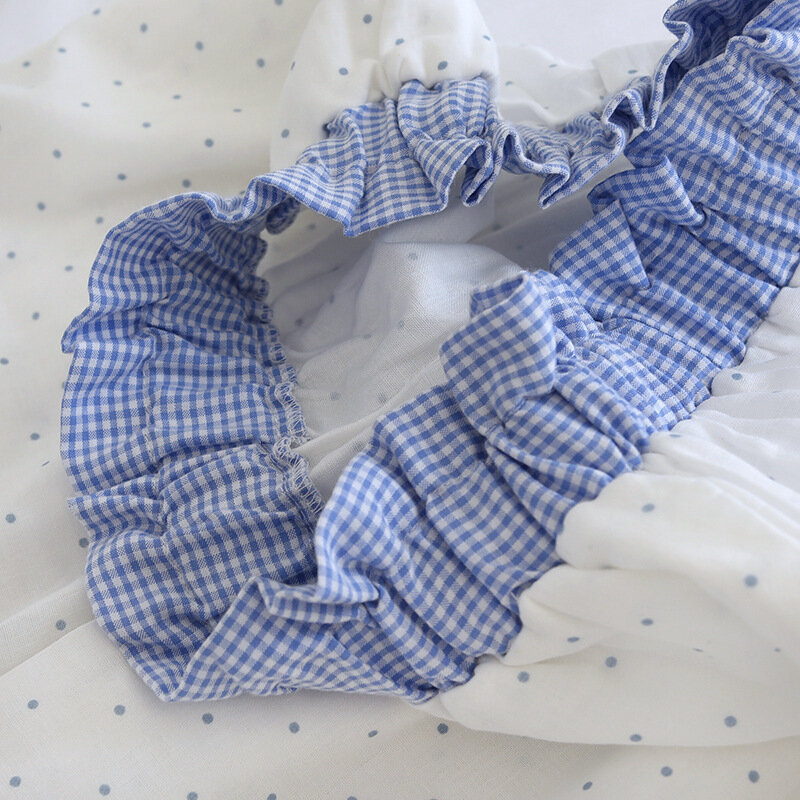 Baumwolle Sommer Pyjama Set Frauen Tupfen Pullover Kurzarm Hose Doppel Gaze Kontrast farben Frühling dünne Homewear