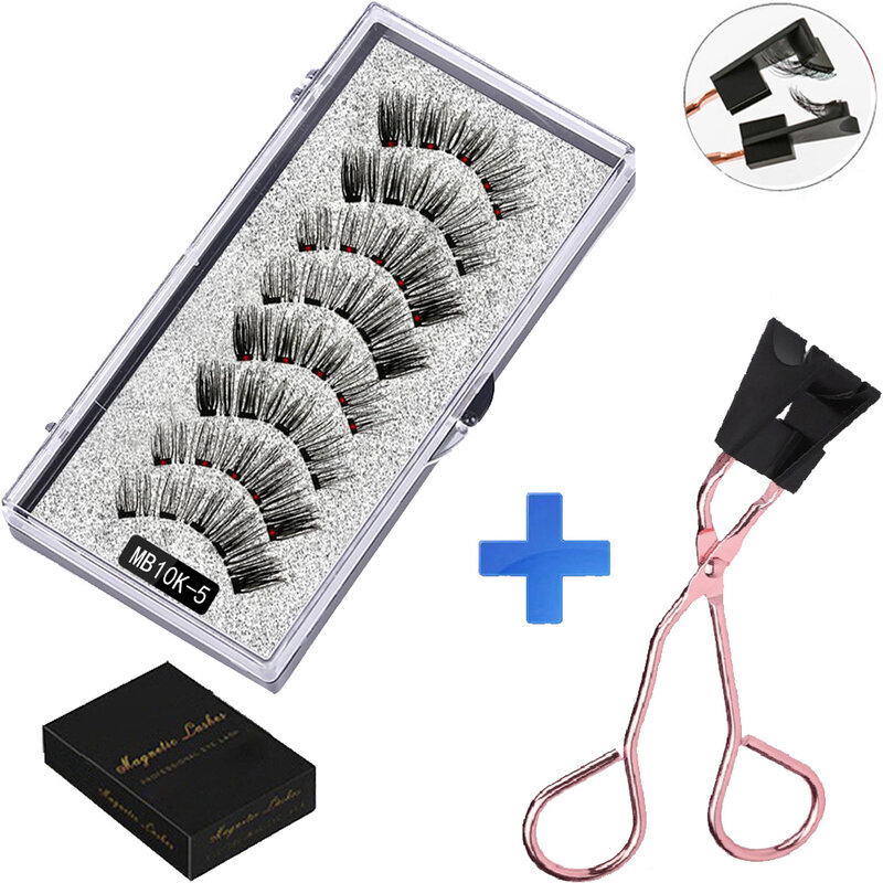 LEKOFO-Magnético Natural Mink Eye Lashes, 5 Cílios Magnéticos, 4 Pares Ímãs, Faux Lashes Pinças, 8Pcs