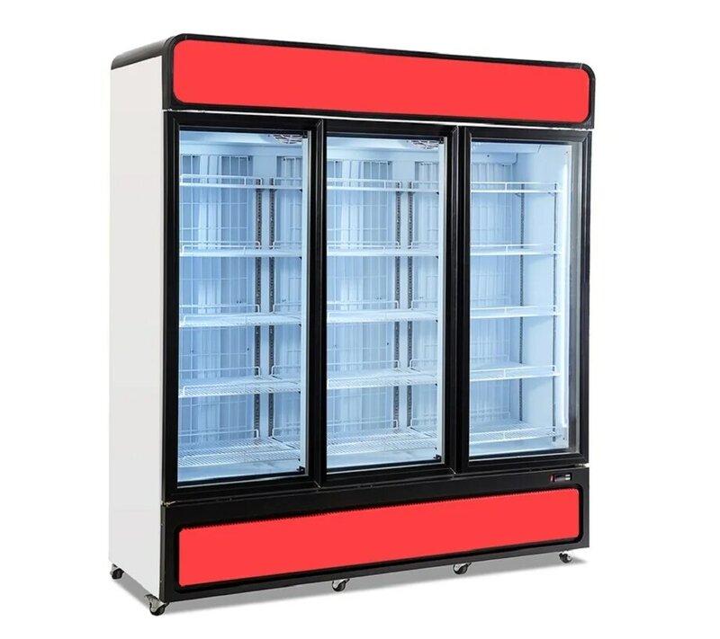 شرب عرض الثلاجة التجارية ثلاجة عرض منتجات في السوبرماركت باب زجاجي الثلاجة العمودية