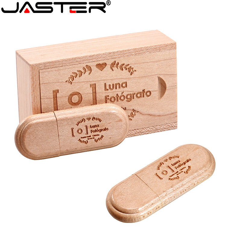 JASTER USB-Stick Kostenloser individuelles logo Stift stick Holz box Memory stick Ahorn holz Usb-Stick hochzeit geschenk U disk 64GB 32GB 128G
