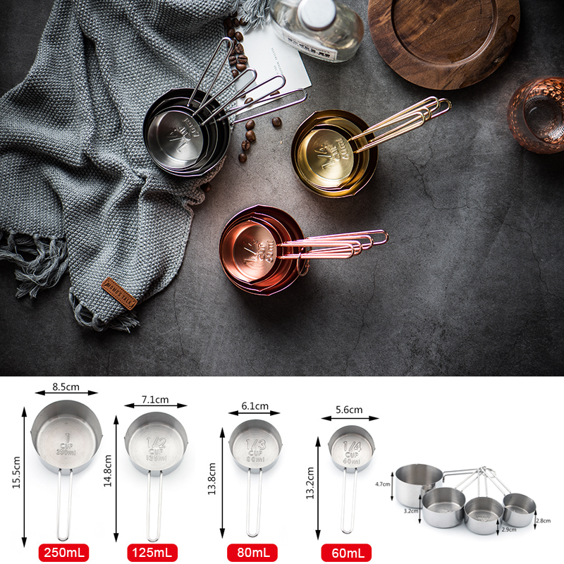 4 peça colheres de medição de metal do vintage conjunto de quatro utensílios de cozinha cozimento colheres de medição de aço inoxidável fotografia de alimentos