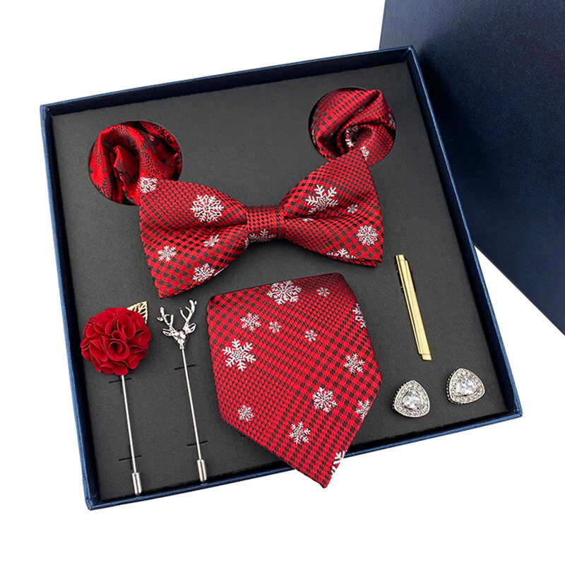 مهرجان هدية للرجال ربطة العنق مجموعة صندوق التعادل ربطة العنق بروش دبوس منديل أزرار أكمام كليب عيد الميلاد عيد الحب هدايا للرجال