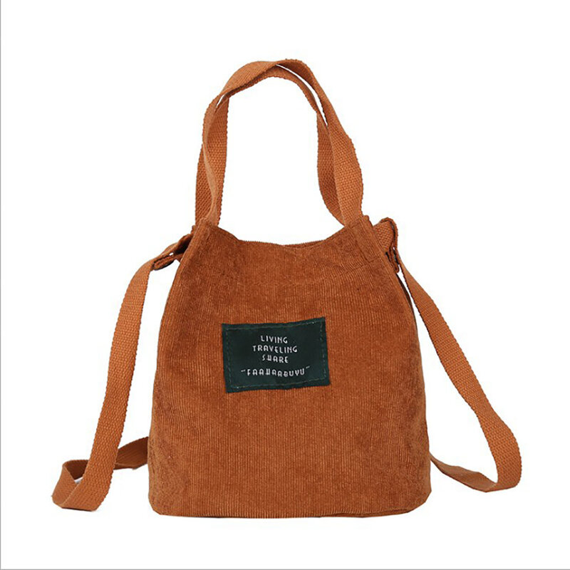 Вельветовая Сумка-тоут для женщин, универсальные сумки с персонажами и застежкой в стиле преппи, однотонная Портативная сумка через плечо д...