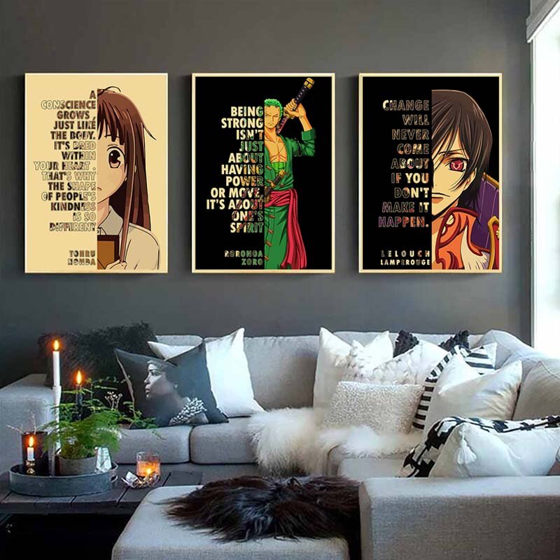Декор комнаты Классический Аниме персонаж цитаты постеры ретро крафт-бумага текст искусство живопись картины для домашнего декора настенн...