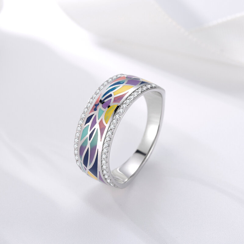OGULEE 925 Sterling Silver Rings for Women Blue Red Green CZ Finger Ring Handmade Enamel Women Jewelry Engagement Wedding Rings