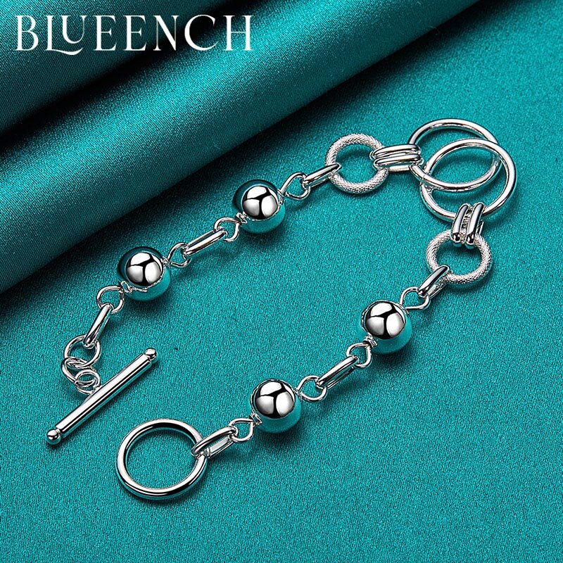 Blueench-Anillo de bola de Plata de Ley 925 para mujer, pulsera de hebilla OT para fiesta, joyería de moda con personalidad