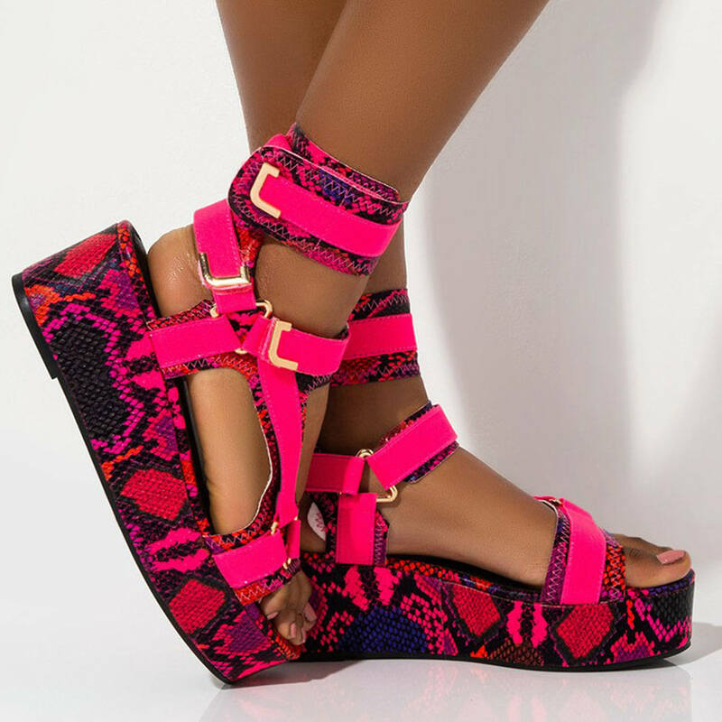 2020 크기 43 여름 플랫 플랫폼 멀티 컬러 뱀 인쇄 검투사 샌들 신발 여성 Sandalias Mujer