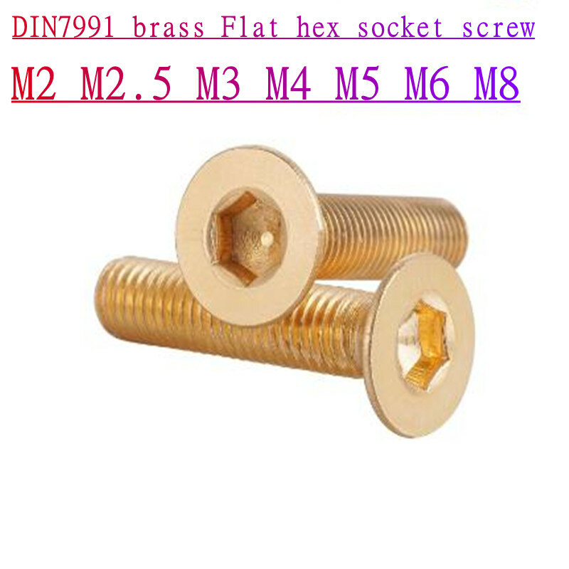 5-20pcs DIN7991 M2 M2.5 M3 M4 M5 M6 M8 Pure Brass Flat Hex Hexagon Socket countersunk Head Screws