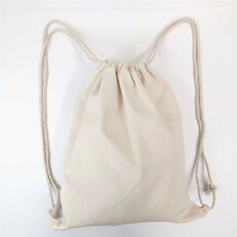 Minimalist Blank Calico Drawstring Bag Fitness Gym Sack Plain Natural Canvas Drawstring Backpack