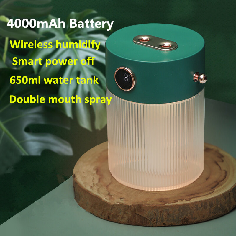 Umidificador de ar portátil duplo com LCD, exibição de umidade, mini difusor, óleos essenciais, luz noturna, umidificador de ar