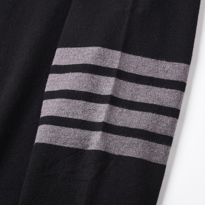 TB thom-男性用の黒のタートルネックセーター,豪華なブランドの衣服,グレーとストライプ,タートルネック,原宿,韓国のデザイナーセーター