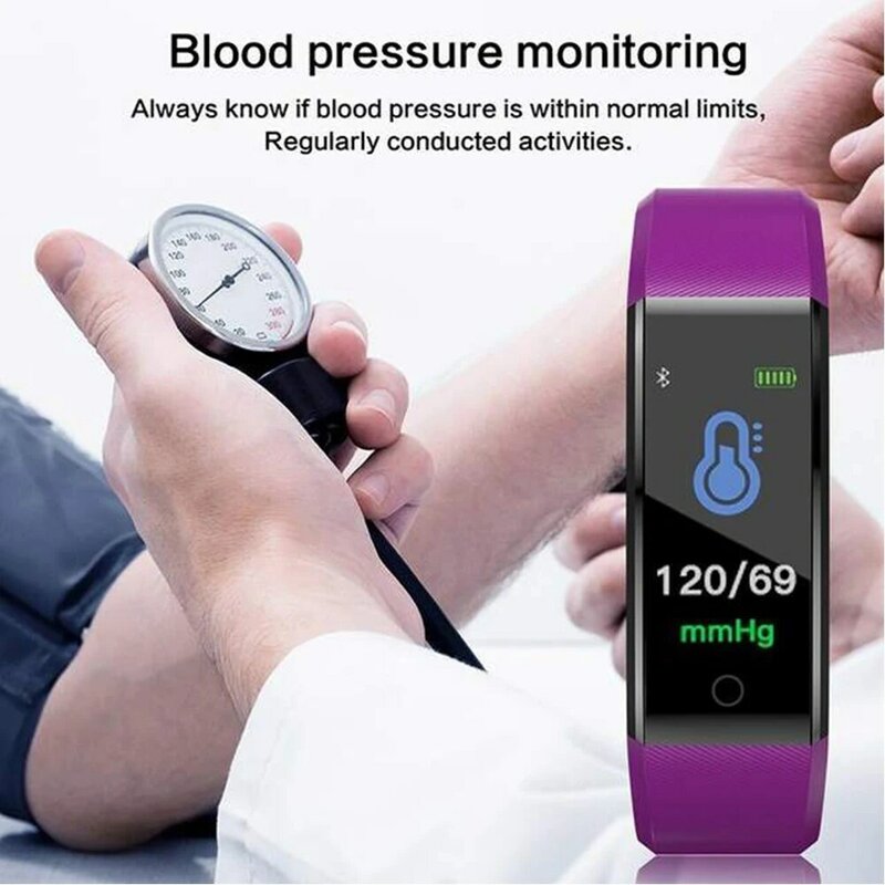 Reloj inteligente deportivo para hombre y mujer, accesorio de pulsera resistente al agua con control del ritmo cardíaco y de la presión sanguínea, compatible con Xiaomi 115Plus
