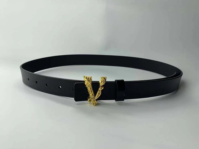 Hebilla con letras en V para mujer, cinturón de cuero con hebilla dorada de 3cm de ancho, a la moda, 2022